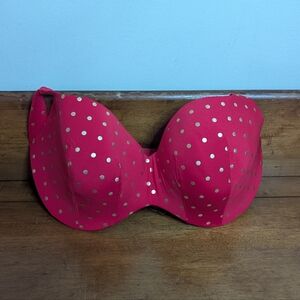 Cacique Intimates Padded Underwired Gold Polka Dots Red Balconette Cushioned Bra